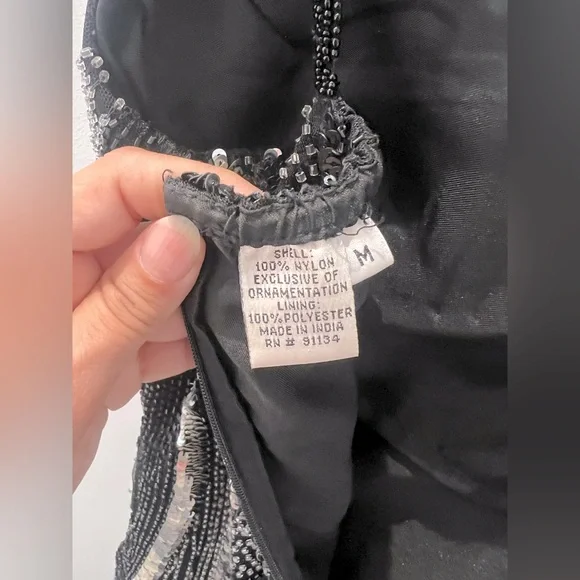 Vintage SCALA Black & Silver Beaded Fringe Dress | Size M | Made in India - Picture 7 of 7